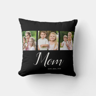 Mom Established Script Black 3 Photo  Cushion