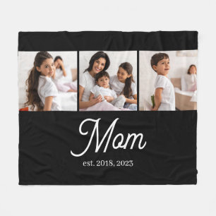 Mom Established Script Black 3 Photo Fleece Blanket
