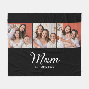 Mom Established Script Black 3 Photo Fleece Blanket