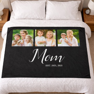 Mom Established Script Black 3 Photo  Fleece Blanket