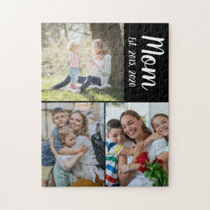 Mom Established Script Black 3 Photo Jigsaw Puzzle