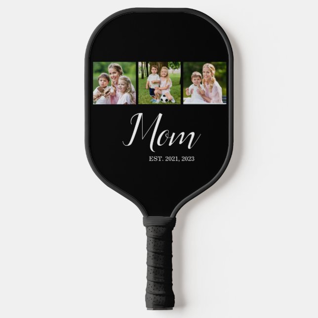 Mom Established Script Black 3 Photo  Pickleball Paddle (Front)