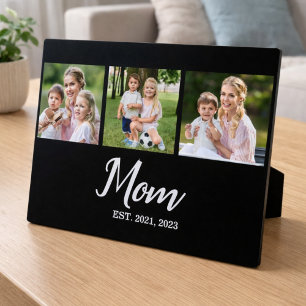 Mom Established Script Black 3 Photo Plaque