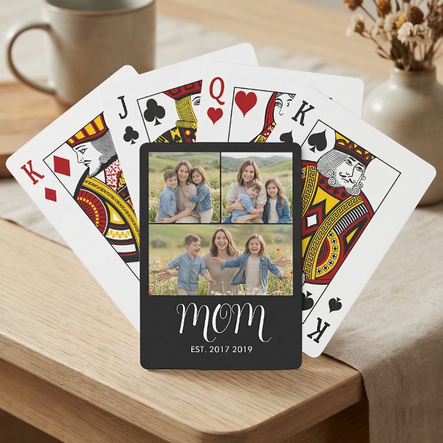 Mom Established Script Black 3 Photo Playing Cards (Creator Uploaded)