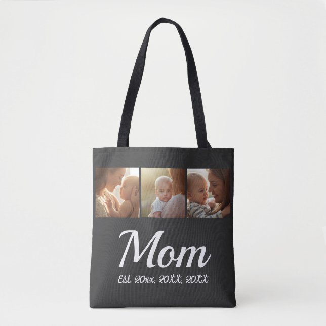 Mom Established Script Black 3 Photo  Tote Bag (Front)