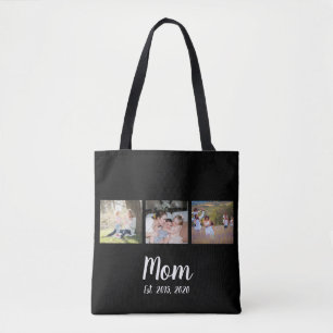 Mom Established Script Black 3 Photo Tote Bag