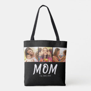 Mom Established Script Black 3 Photo Tote Bag
