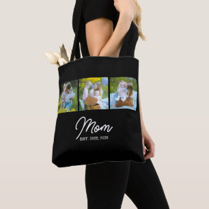 Mom Established Script Black 3 Photo Tote Bag