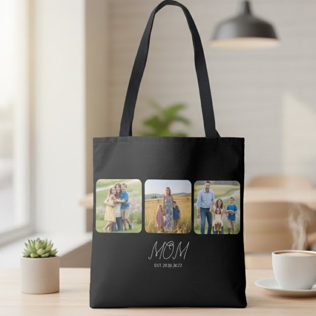 Mom Established Script Black  3 Photo  Tote Bag (Creator Uploaded)