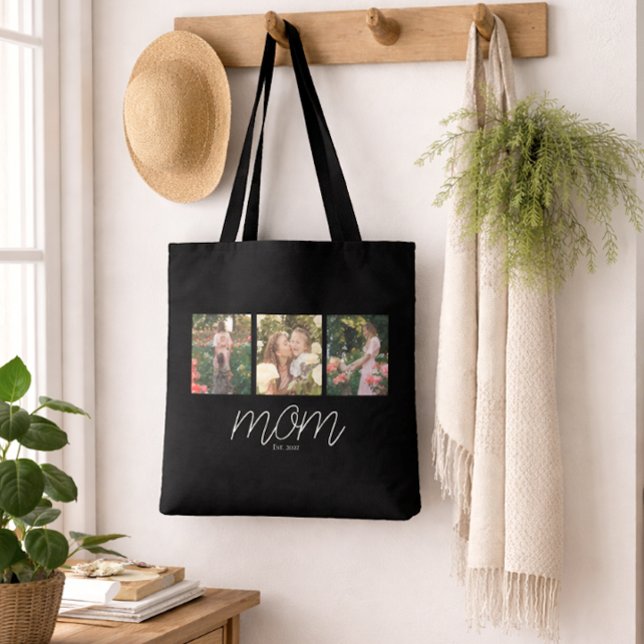 Mom Established Script Black 3 Photo Tote Bag (Creator Uploaded)