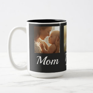 Mom Established Script Black 3 Photo  Two-Tone Coffee Mug
