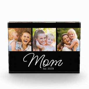 Mom Established Script Black 3 Picture Photo Block