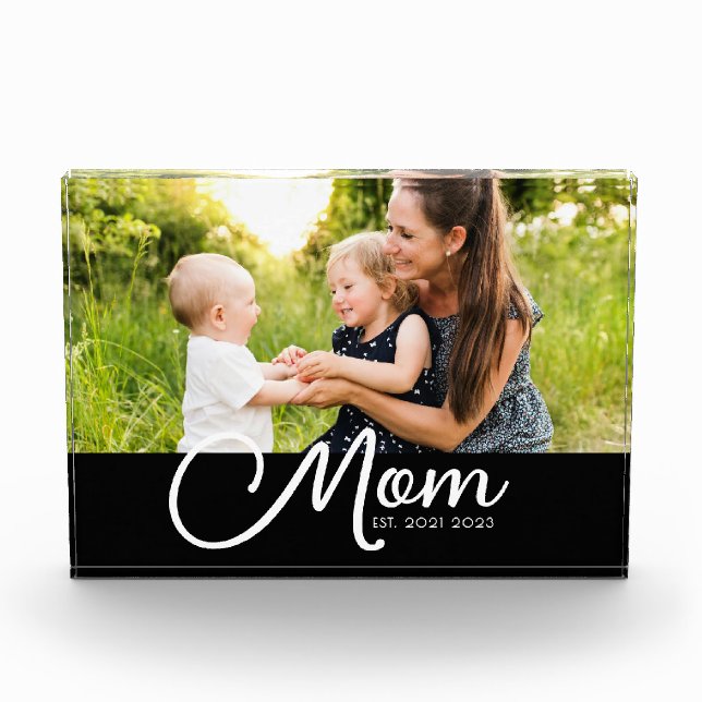 Mom Established Script Black Photo  Block (Front)