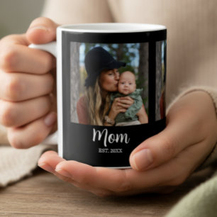 Mom Established Script Black Photo  Coffee Mug