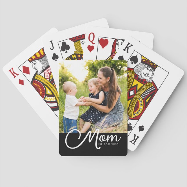 Mom Established Script Black Photo  Playing Cards (Back)