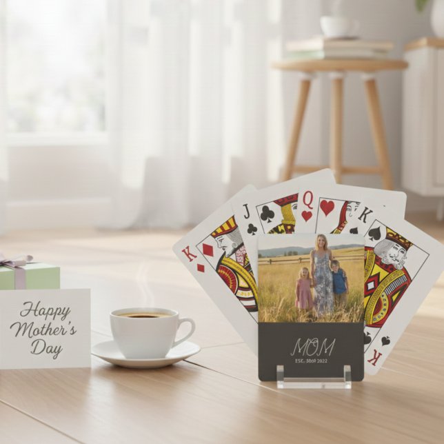 Mom Established Script Black Photo Poker Cards (Creator Uploaded)
