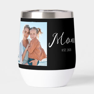 Mom Established Script Black Photo  Thermal Wine 