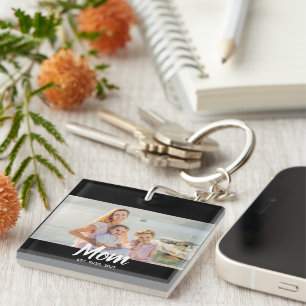 Mom Established Script Photo Custom Date Key Ring