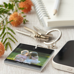 Mom Established Script Photo Key Ring