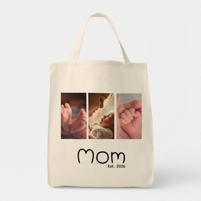 Mom Established Script White 3 photo Tote Bag (Front)