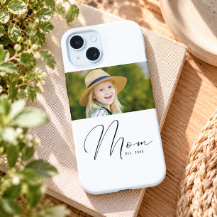 Mom Established Script White Photo New Mom iPhone 15 Case