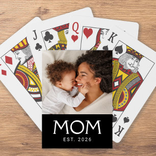 Mom Established Typography Black Photo Playing Cards
