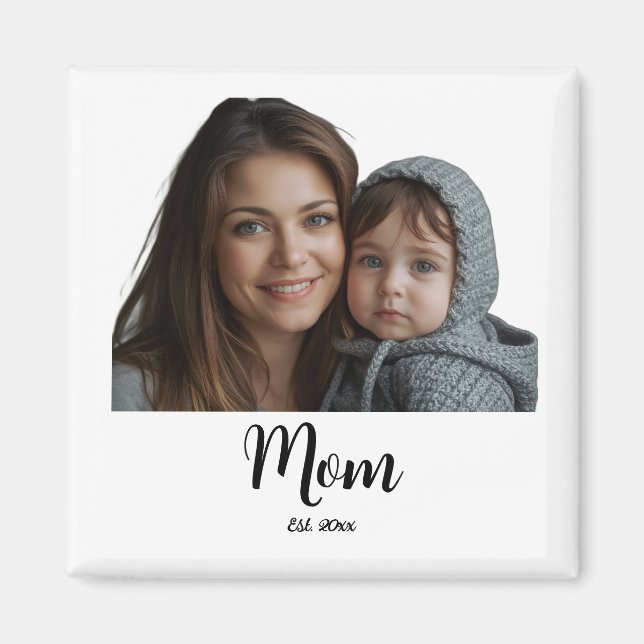 Mom Established Year Black Modern Script  Magnet (Front)