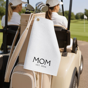 Mom Established Year New Mom Gift White Black Golf Towel
