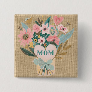 Mom Flower Bouquet 15 Cm Square Badge
