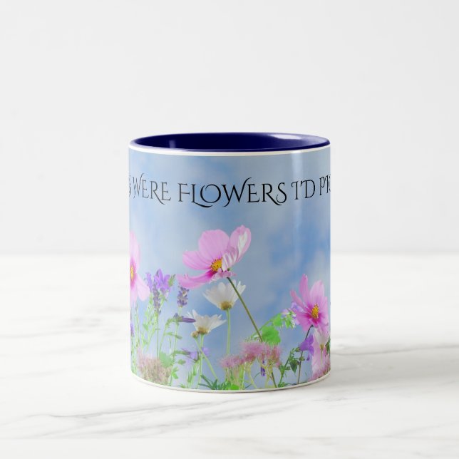 "MOM" flowers coffee two toned mug. Two-Tone Coffee Mug (Center)