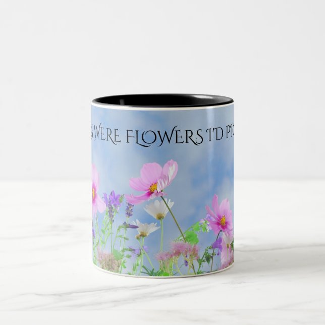 "MOM" flowers coffee two toned mug. Two-Tone Coffee Mug (Center)
