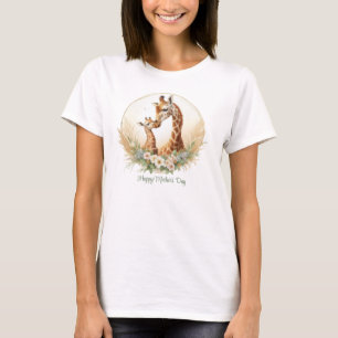 Mom giraffe with baby safari pampas Mother's Day T-Shirt
