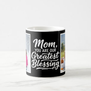 Mom Greatest Blessing Brush Script 2 Photo Black Coffee Mug