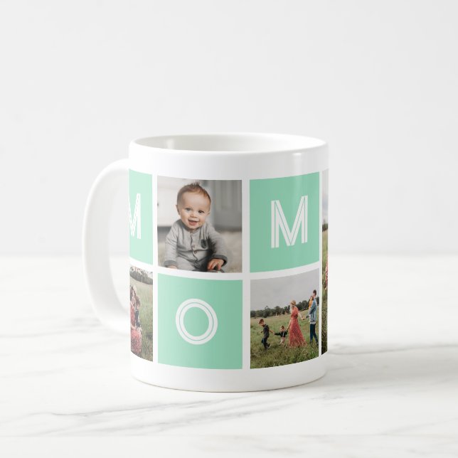 Mom Green Birthday Custom 5 Photo Coffee Mug (Front Left)