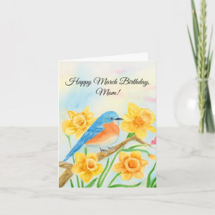 Mom Happy March Birthday Blue Bird  Card