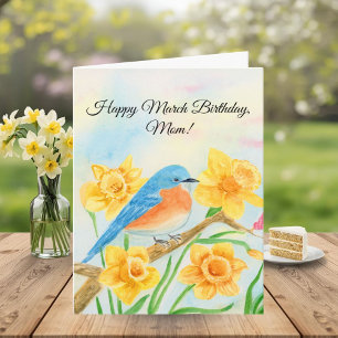 Mom Happy March Birthday Blue Bird Card