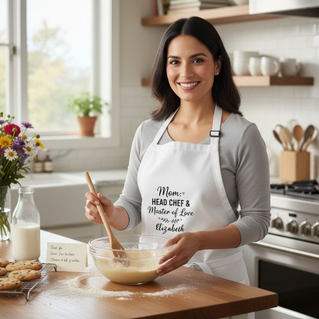 Mom Head Chef Master of Love Personalized Apron (Creator Uploaded)