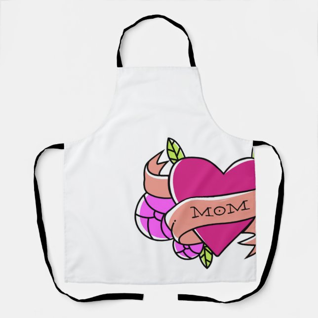MOM Heart Tattoo Pink Inked Love Fun Apron (Front)