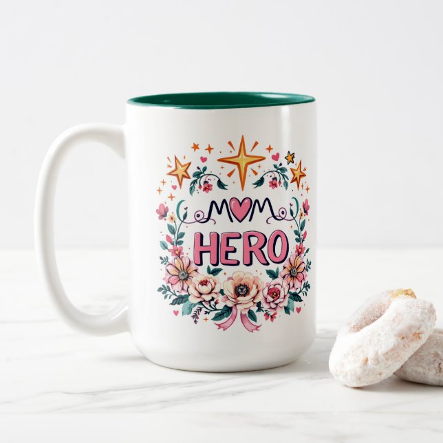 Mom Hero Two-Tone Coffee Mug (With Donut)