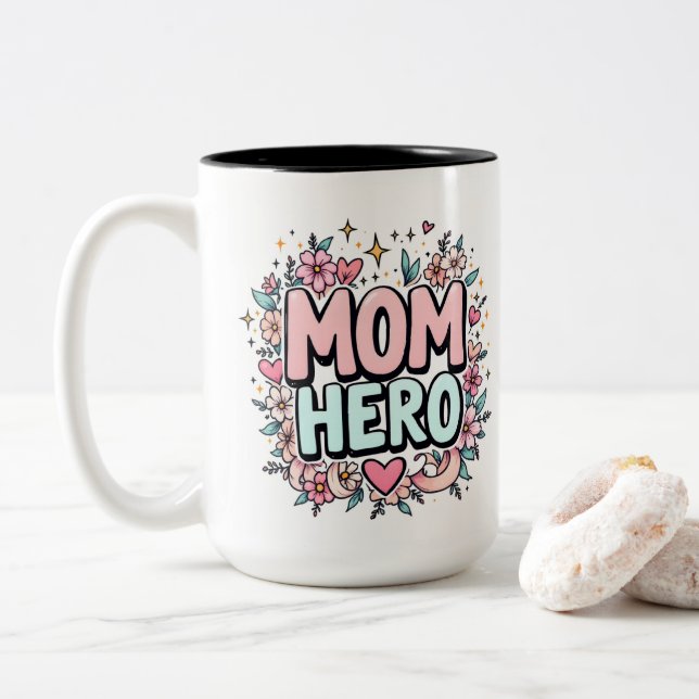 Mom Hero Two-Tone Coffee Mug (With Donut)