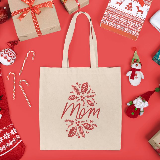 Mom Holly Berry Red Holiday Tote Bag (Creator Uploaded)