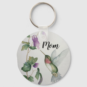 Mom Hummingbird Elegant Watercolor Garden Key Ring