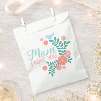 Mom I love you text in cute floral bird design Favour Bag