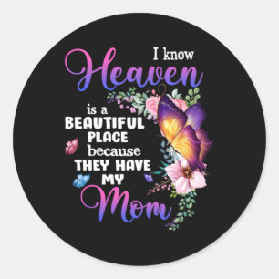 Mom In Heaven Purple Butterfly Loss Of Loved Mom F Classic Round Sticker