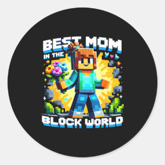Mom in the block world pixel gaming mother day classic round sticker