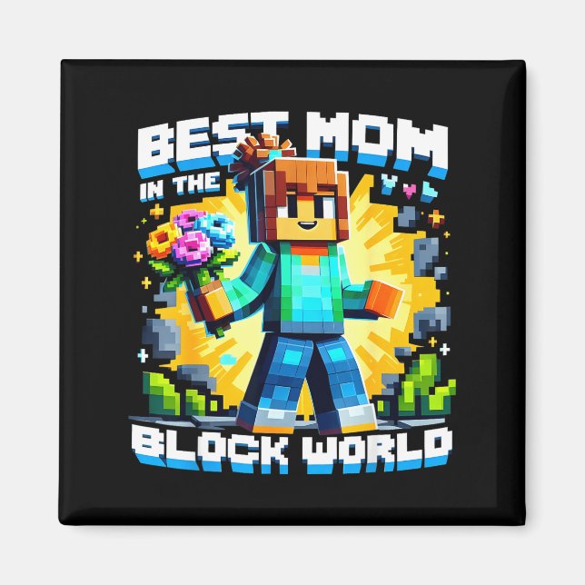 Mom in the block world pixel gaming mother day magnet (Front)