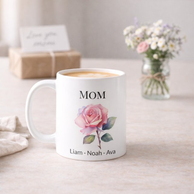 Mom June Birth Flower with Kids Names Coffee Mug (Creator Uploaded)