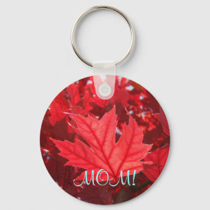 MOM! keychain Red Leaves Autumn Fall Leaf