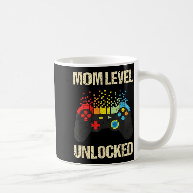 Mom Level Unlocked Funny New Mother Gamer Mothers  Coffee Mug (Right)