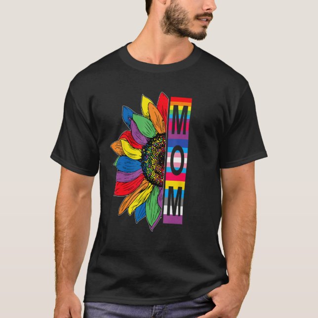 Mom LGBTQ Gay Pride Sunflower T-Shirt (Front)